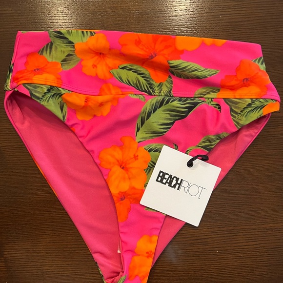 NWT Beach Riot Hibiscus Bikini Sz S Highway Bottom Paulina Top Floral Tropical - Picture 13 of 16